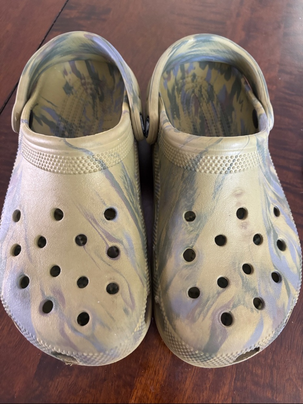 CROCS Marbled Olive and Gray Slip-On Clog